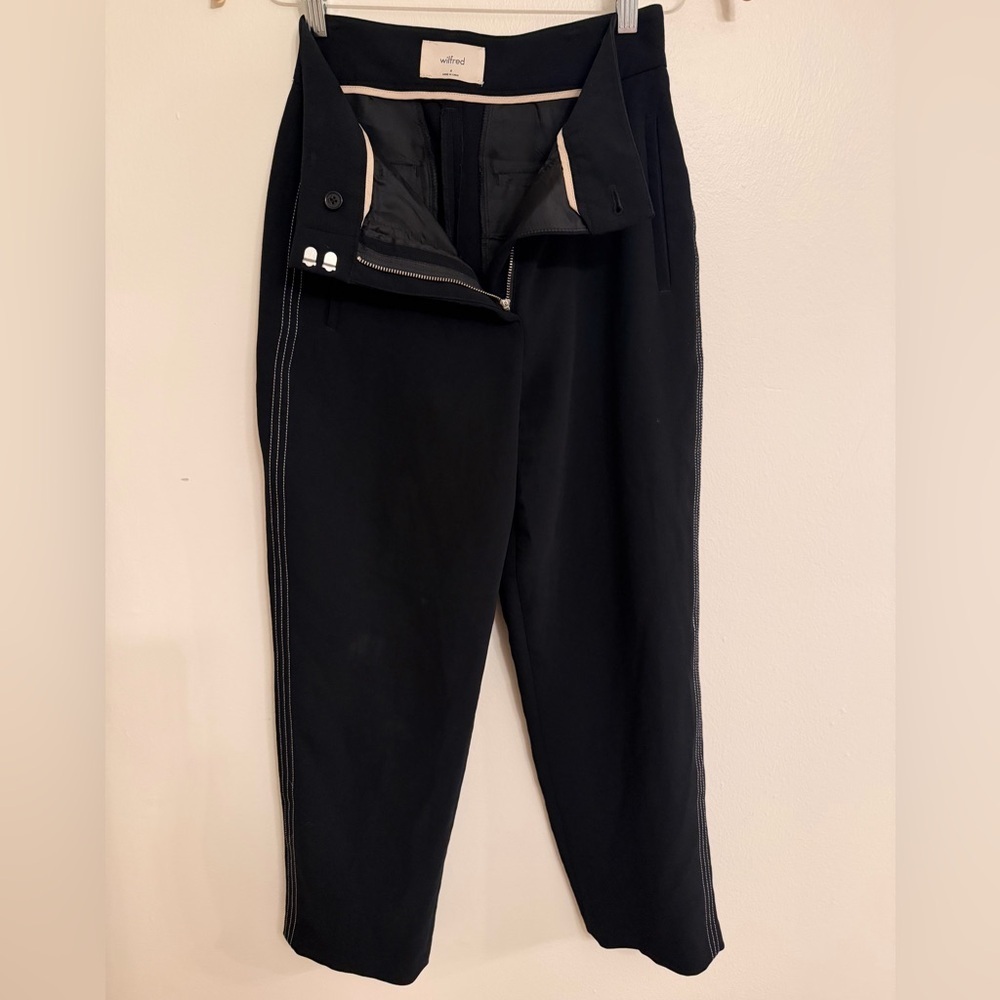 Aritzia Wilfred Straight Cropped Black Slacks with Side Stripes - Picture 3 of 7